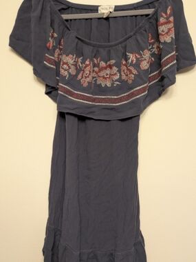 Knox Rose Navy Off-Shoulder Tunic with Red Floral Embroidery